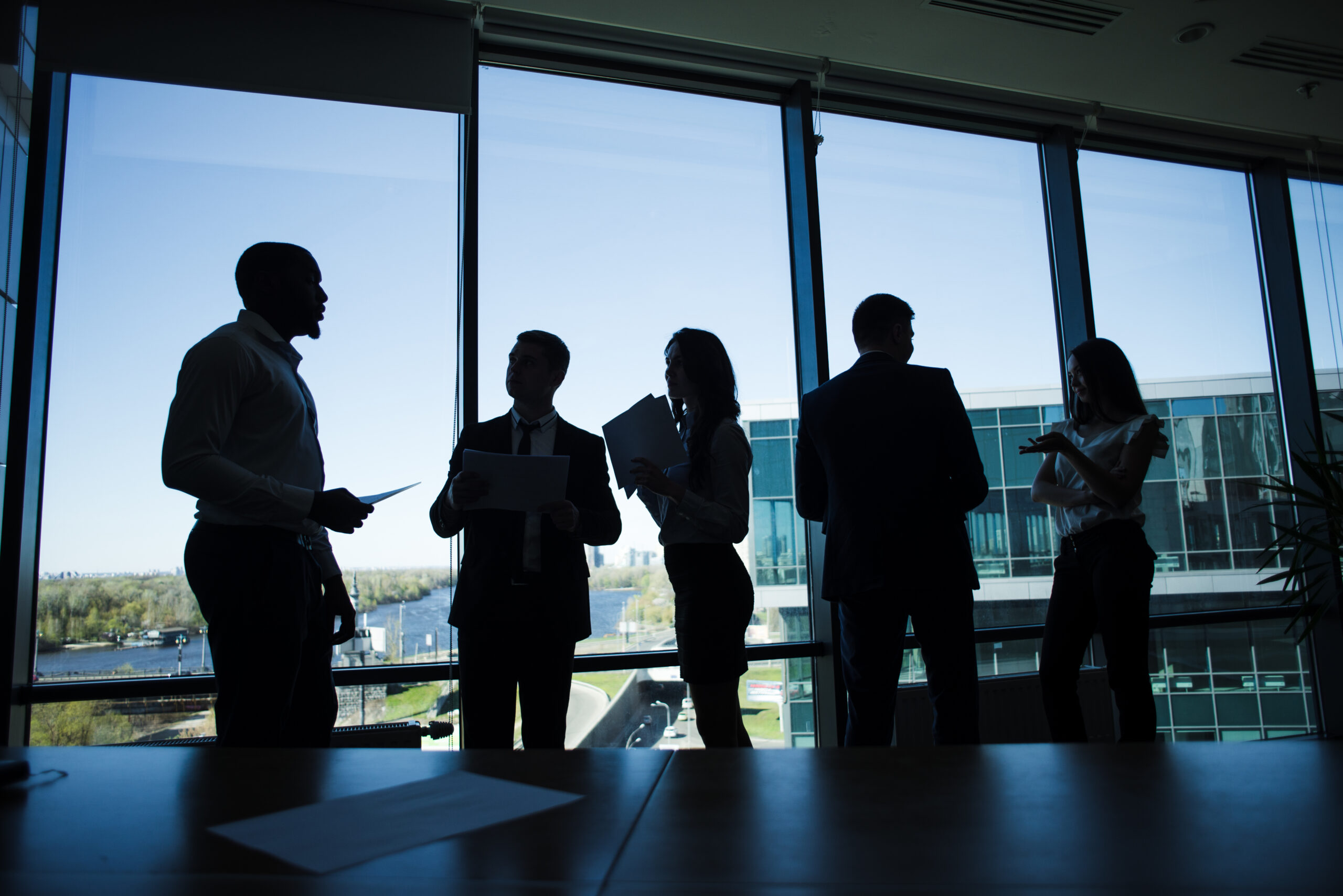 Silhouettes business team coaching